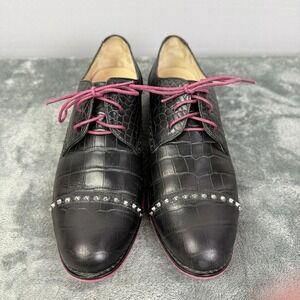 Women's COLE HAAN GRAMERCY Oxfords Black Croc Studs Pink Sz-8.5 B D41898 f553